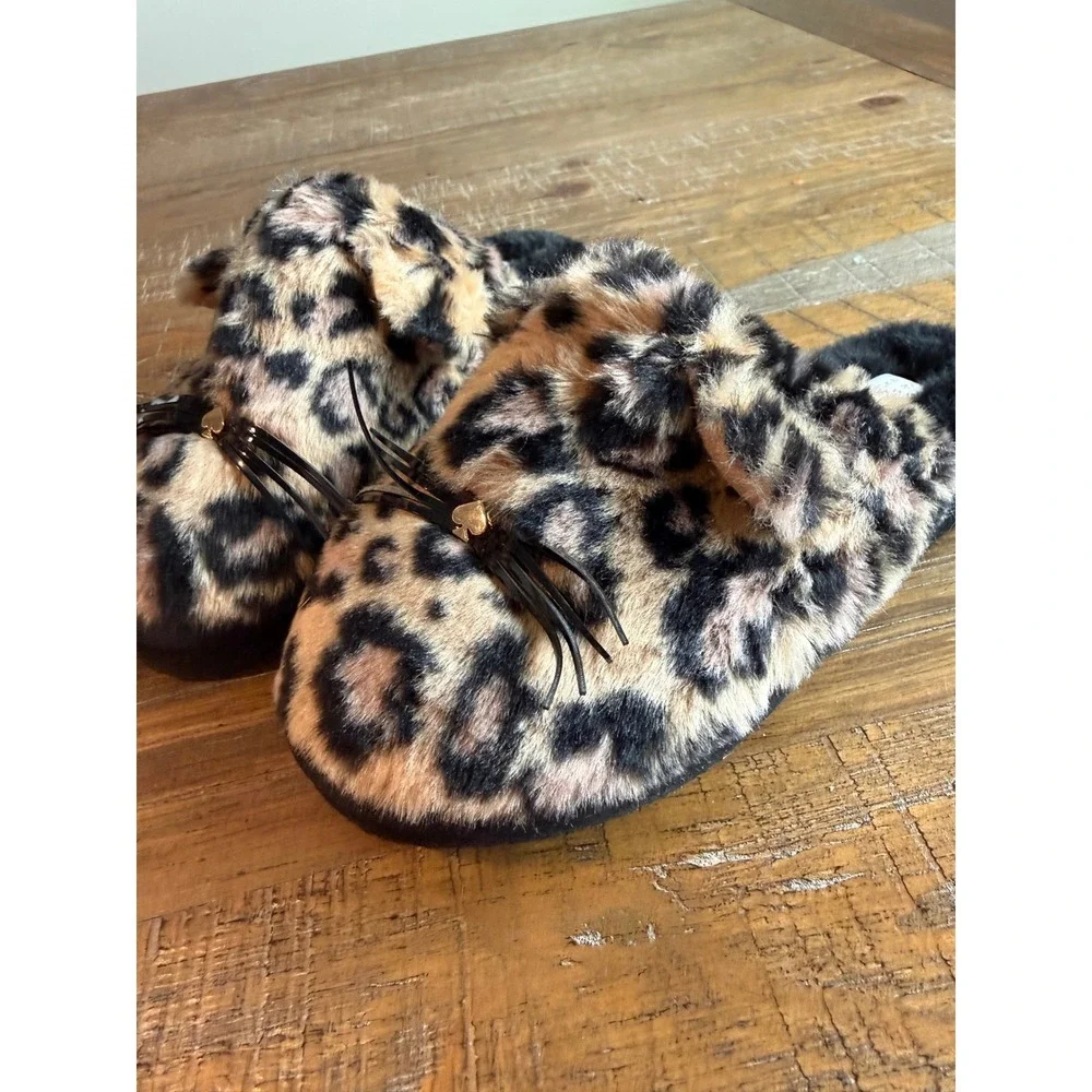 Kate Spade Belindy Leopard Faux Fur Cat Ear Slippers Kids B7 US 7 Girl Cheetah